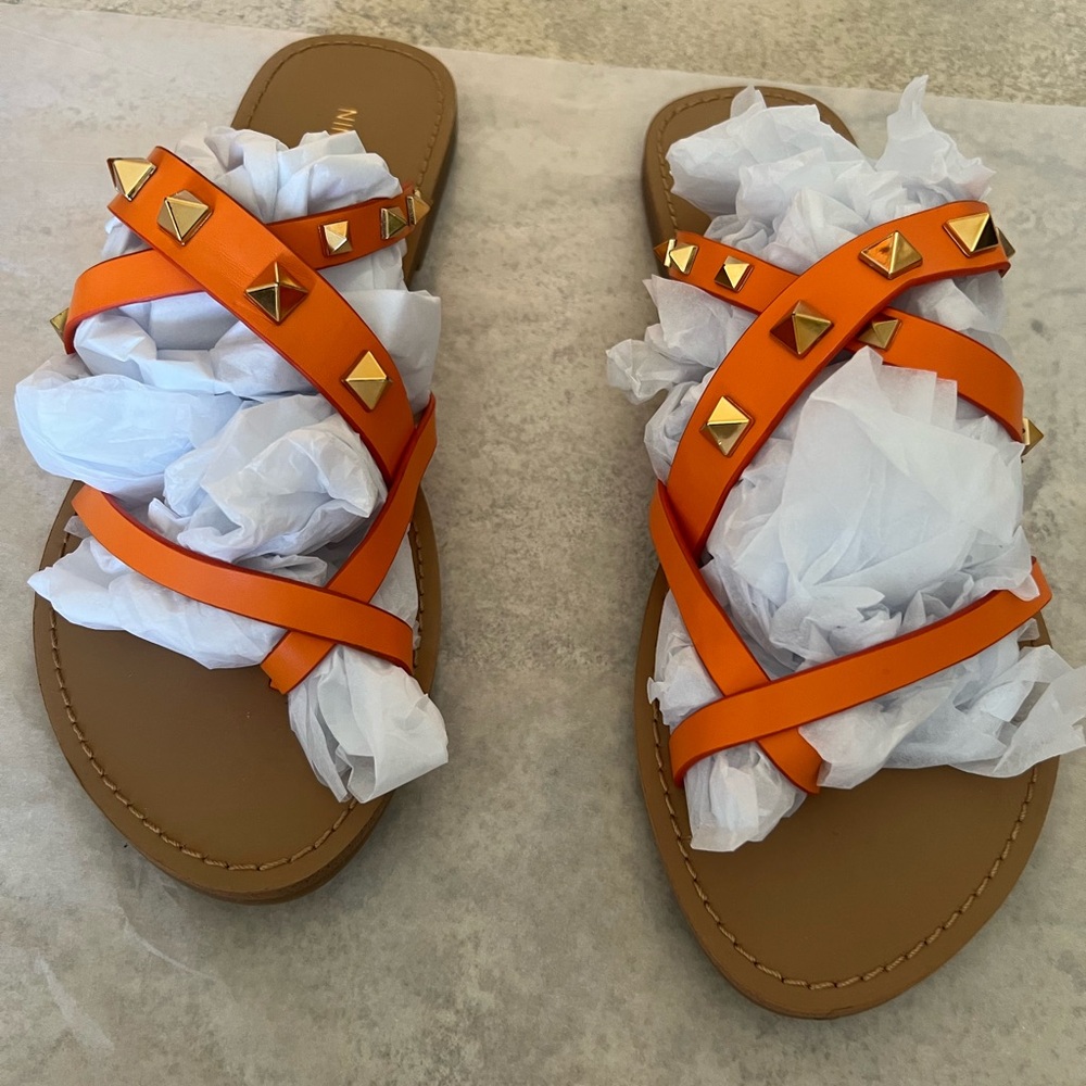 Nine West Orange Studded Sandals Size 10 M NWOB